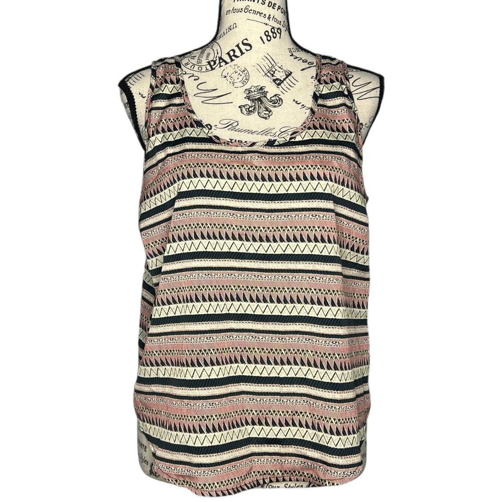 Bjewel MEDIUM Aztec Tribal Print Scoop Neck Exposed Back Zipper Round Hem Tank